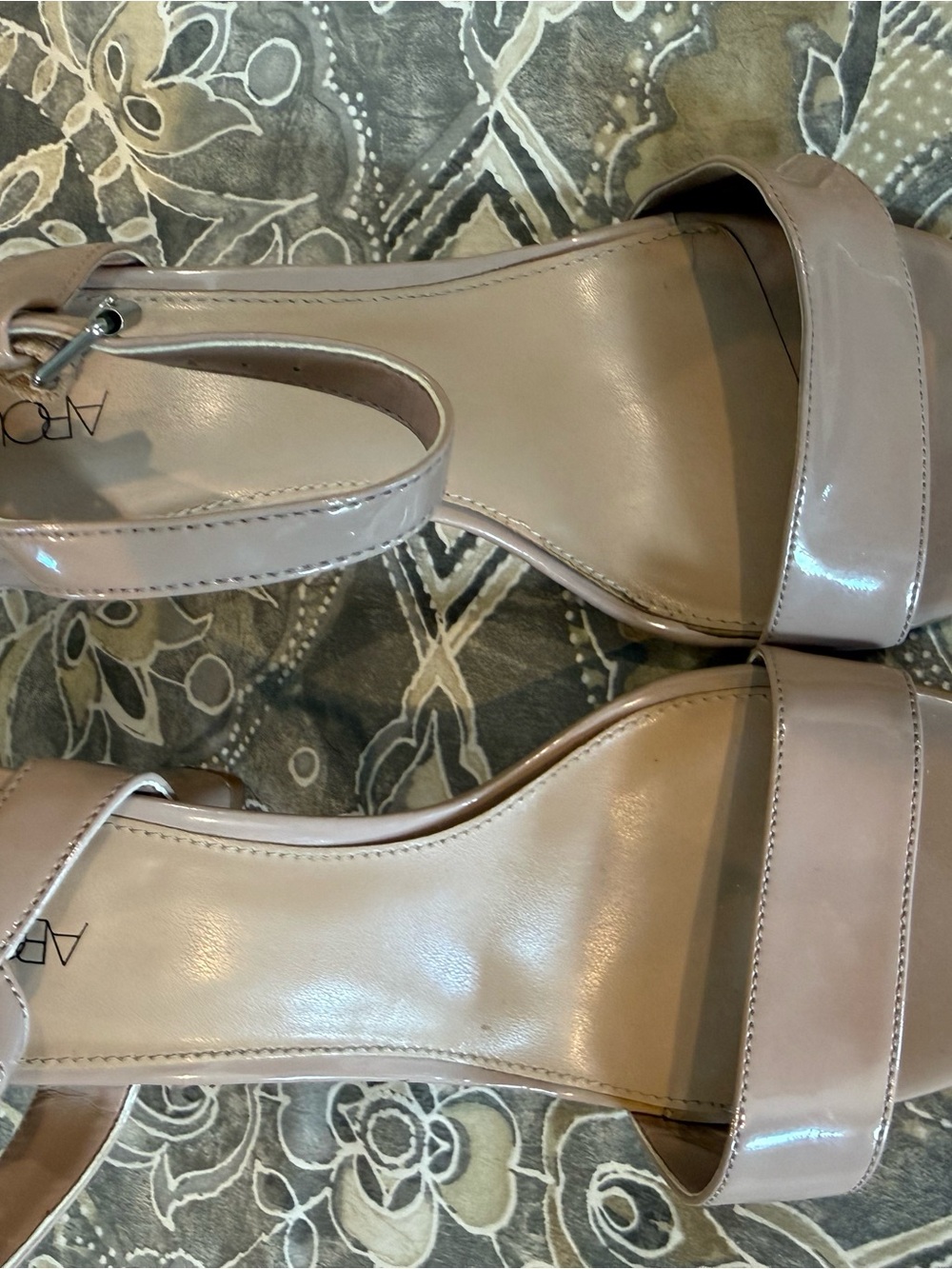 Taupe Patent Leather Open-Toe Sandals
